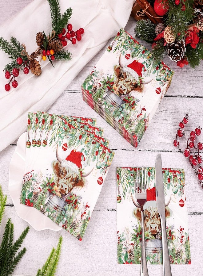 Whaline 80Pcs Christmas Luncheon Napkins Highland Cow Paper Napkin Disposable Dinner Hand Napkin for Holiday Party Supplies Decor - Image 3